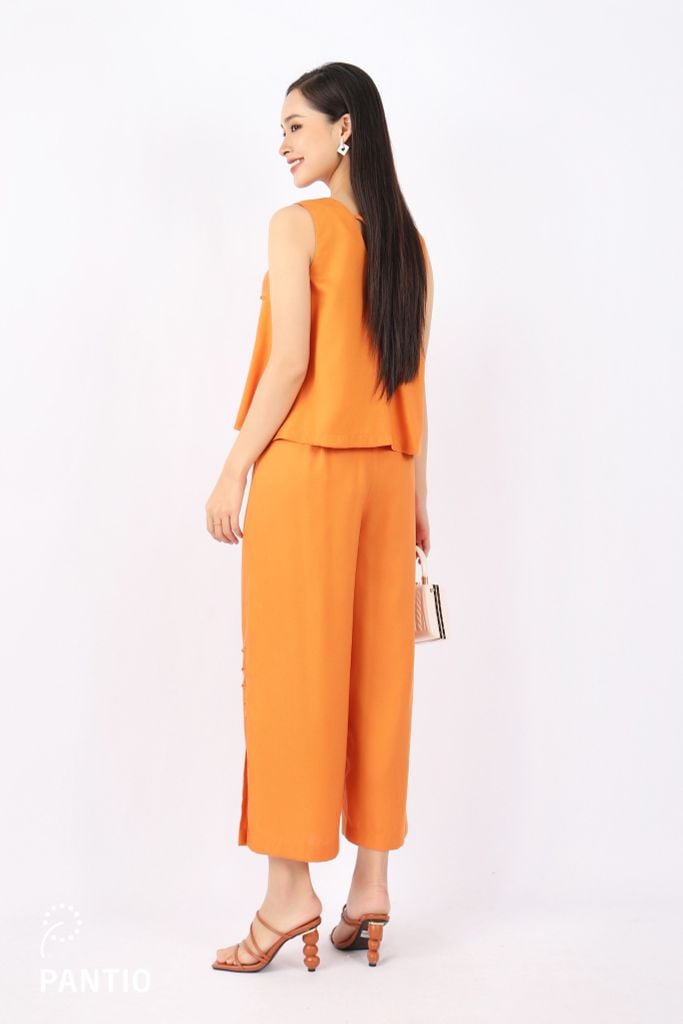 BQL32762 - Quần dạo phố vải thô đũi dáng suông ống rộng cạp chun - PANTIO