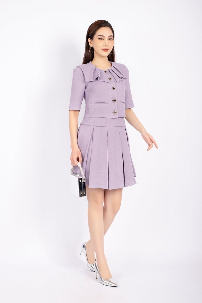 BAK12778 - Áo khoác dạo phố vải dạ dáng croptop cổ kiểu xếp bèo phối khuy trang trí - PANTIO