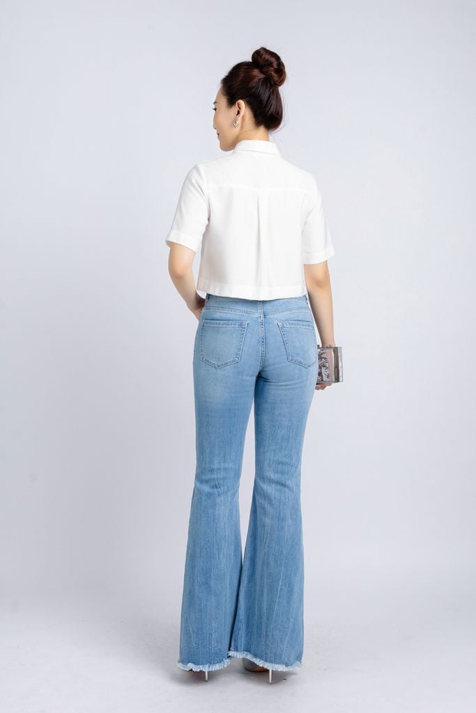 BAK13015 - Áo kiểu công sở vải tuytsi dáng croptop cổ đức kèo khoá - PANTIO