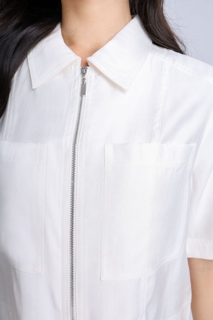 BAK13015 - Áo kiểu công sở vải tuytsi dáng croptop cổ đức kèo khoá - PANTIO