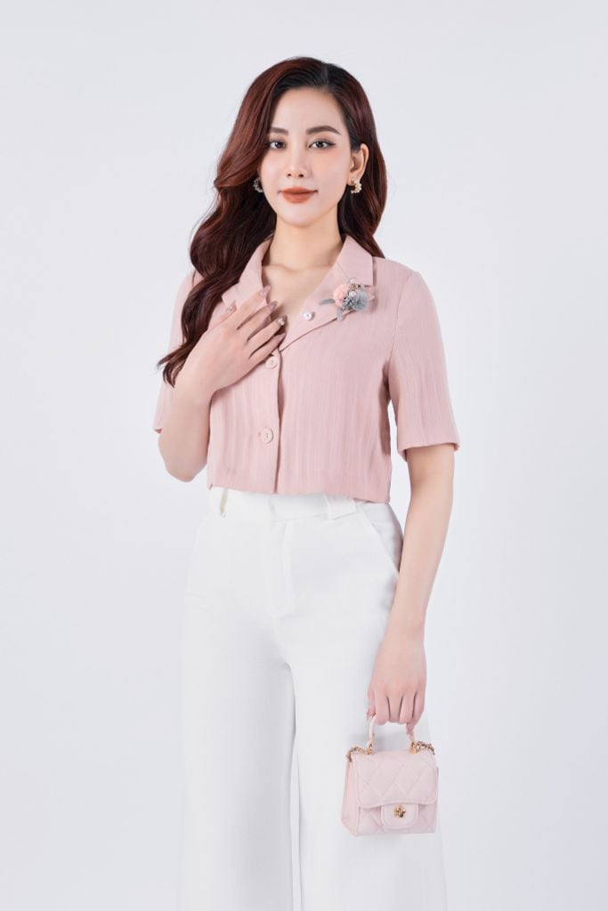 Set Áo Cổ Sen Phối Tay Nơ & Chân Váy Xòe NK Fashion Thanh Lịch, Nữ