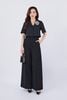 BAK13016 - Áo kiểu công sở vải thô đũi dáng croptop cổ hai ve cúc bọc kèm hoa cài áo trang trí - PANTIO
