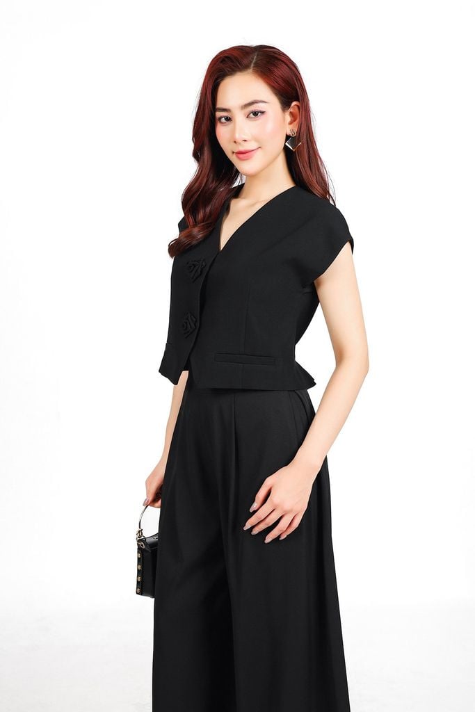 FQD51155 - Quần công sở vải tuyp xy dáng suông ống rộng cạp phối ly bong tạo xoè khóa thân sau - PANTIO