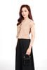 BAK13293 - Áo kiểu công sở vải thô nhung dáng lửng cổ xẻ V vai chờm thân áo đính hoa tạo kiểu - PANTIO