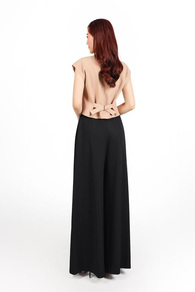 BAK13293 - Áo kiểu công sở vải thô nhung dáng lửng cổ xẻ V vai chờm thân áo đính hoa tạo kiểu - PANTIO