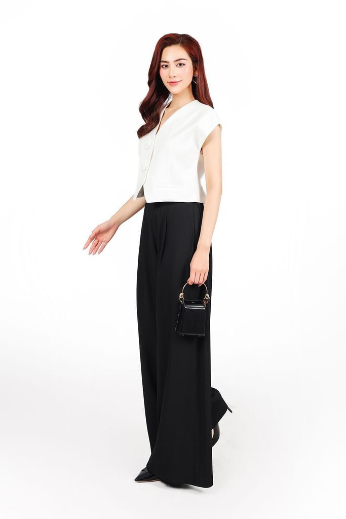 BAK13293 - Áo kiểu công sở vải thô nhung dáng lửng cổ xẻ V vai chờm thân áo đính hoa tạo kiểu - PANTIO