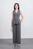 BAK13299 - Áo kiểu công sở vải thô ánh nhũ dáng ôm cổ xẻ sâu không tay ngực áo phối kim loại thời trang - PANTIO