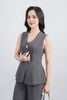 BAK13299 - Áo kiểu công sở vải thô ánh nhũ dáng ôm cổ xẻ sâu không tay ngực áo phối kim loại thời trang - PANTIO