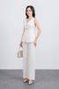 BAK13299 - Áo kiểu công sở vải thô ánh nhũ dáng ôm cổ xẻ sâu không tay ngực áo phối kim loại thời trang - PANTIO