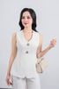 BAK13299 - Áo kiểu công sở vải thô ánh nhũ dáng ôm cổ xẻ sâu không tay ngực áo phối kim loại thời trang - PANTIO