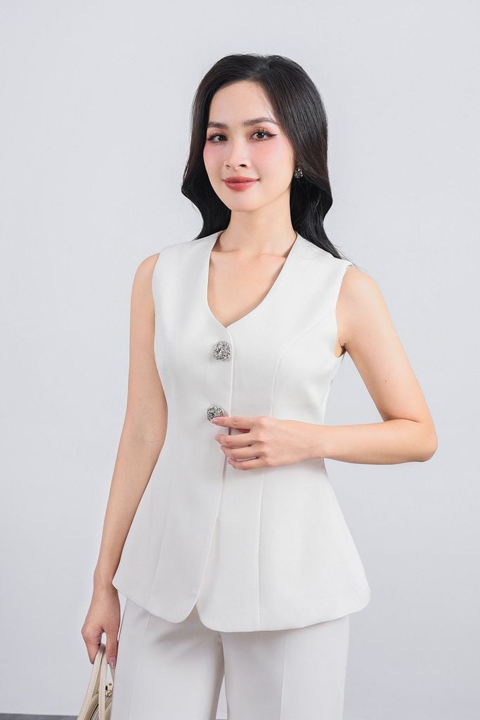 BQD13299 - Quần dài công sở vải thô ánh nhũ dáng suông ống đứng phối ly tạo kiểu - PANTIO