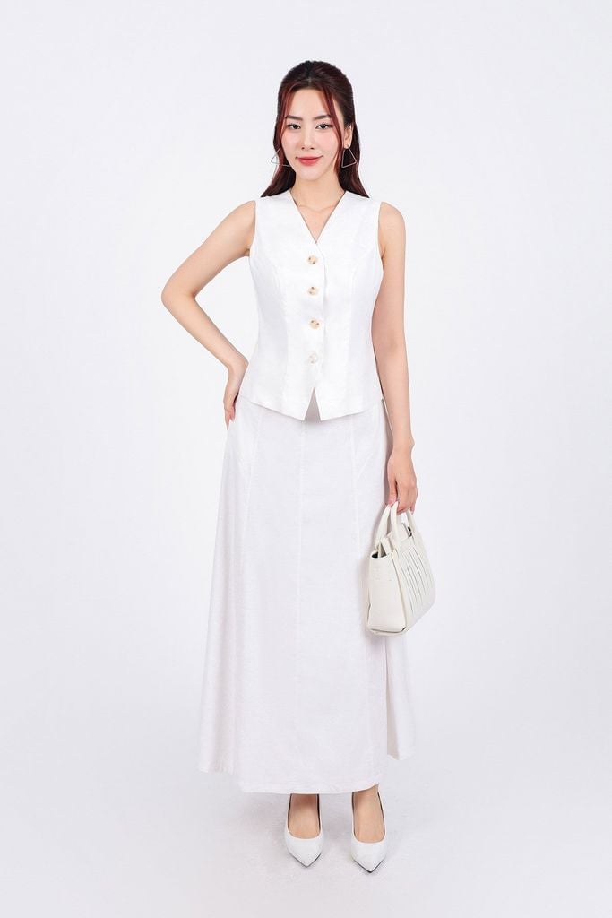 BJD13303 - Chân váy dài dạo phố vải Linen dáng suông cạp chun co giãn - PANTIO