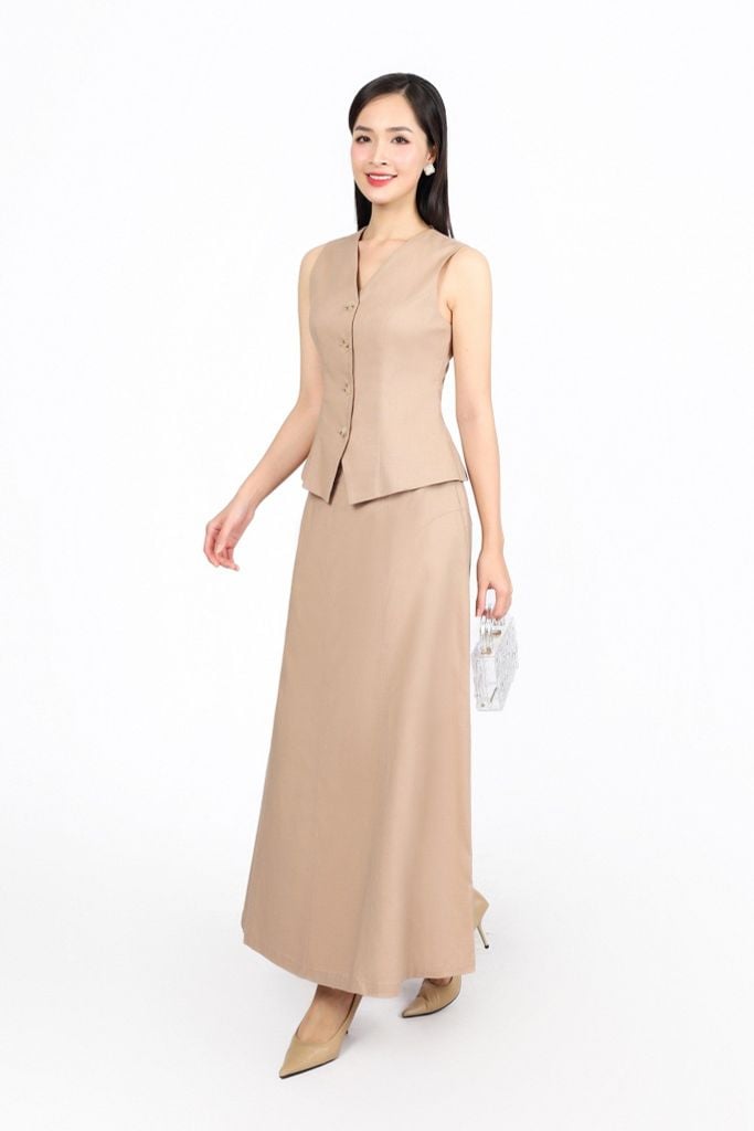 BJD13303 - Chân váy dài dạo phố vải Linen dáng suông cạp chun co giãn - PANTIO