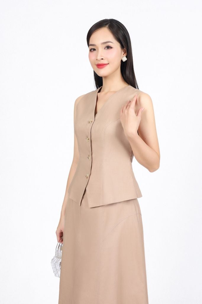 BJD13303 - Chân váy dài dạo phố vải Linen dáng suông cạp chun co giãn - PANTIO