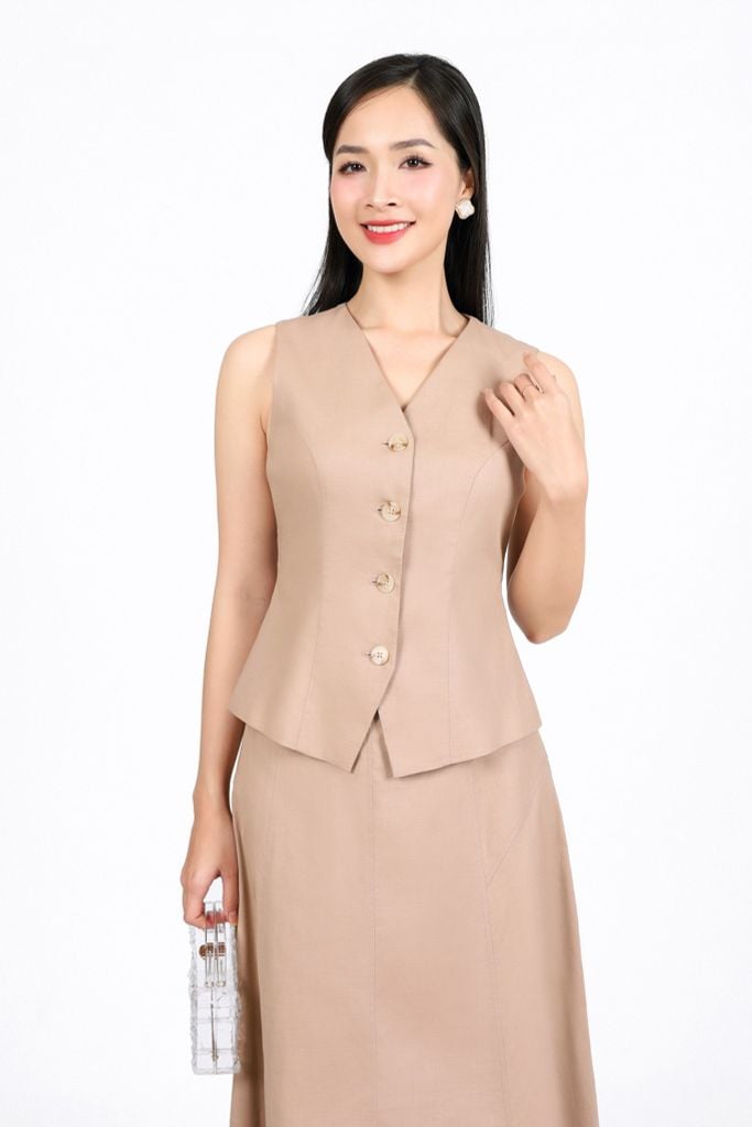 BJD13303 - Chân váy dài dạo phố vải Linen dáng suông cạp chun co giãn - PANTIO