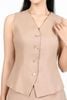 BAK13303 - Áo kiểu dạo phố vải Linen dáng ôm cổ xẻ V không tay thân áo đính khuy tạo kiểu - PANTIO