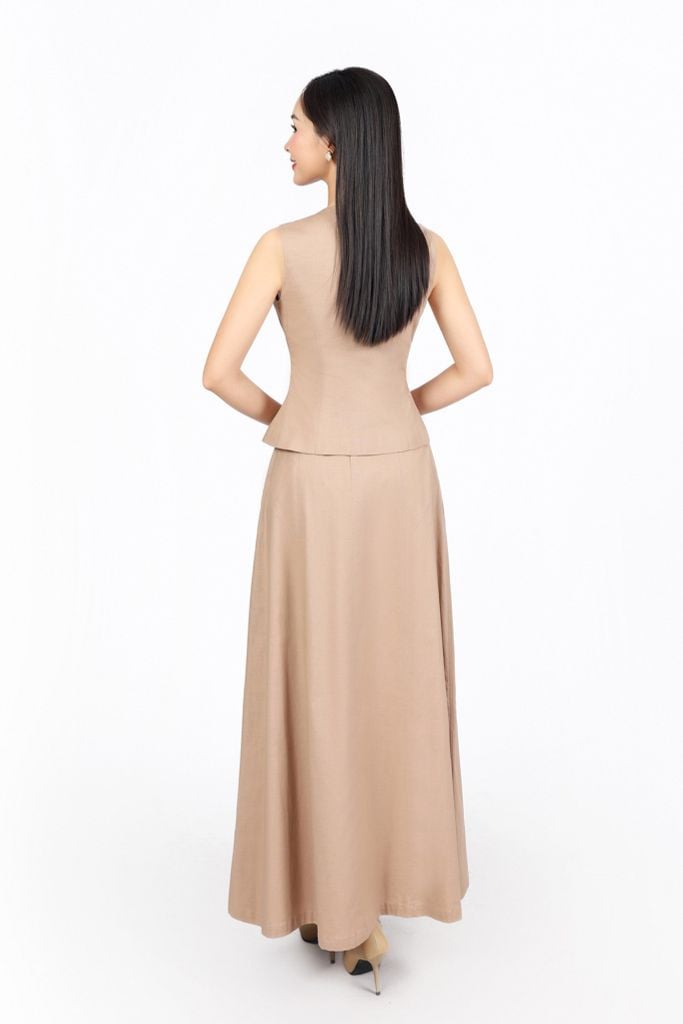 BJD13303 - Chân váy dài dạo phố vải Linen dáng suông cạp chun co giãn - PANTIO