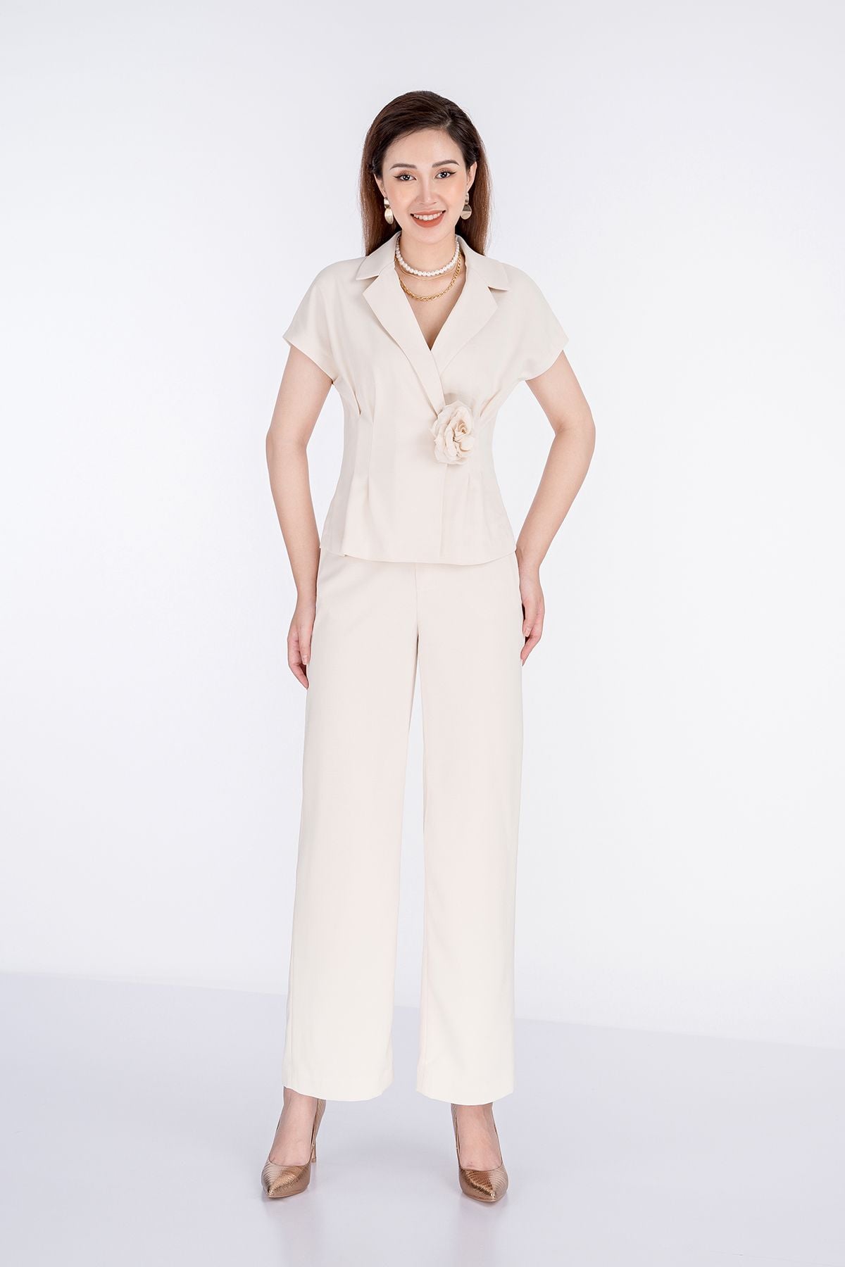 Áo sơ mi kiểu chất liệu tuýt-si ngắn tay BAK32438 - PANTIO