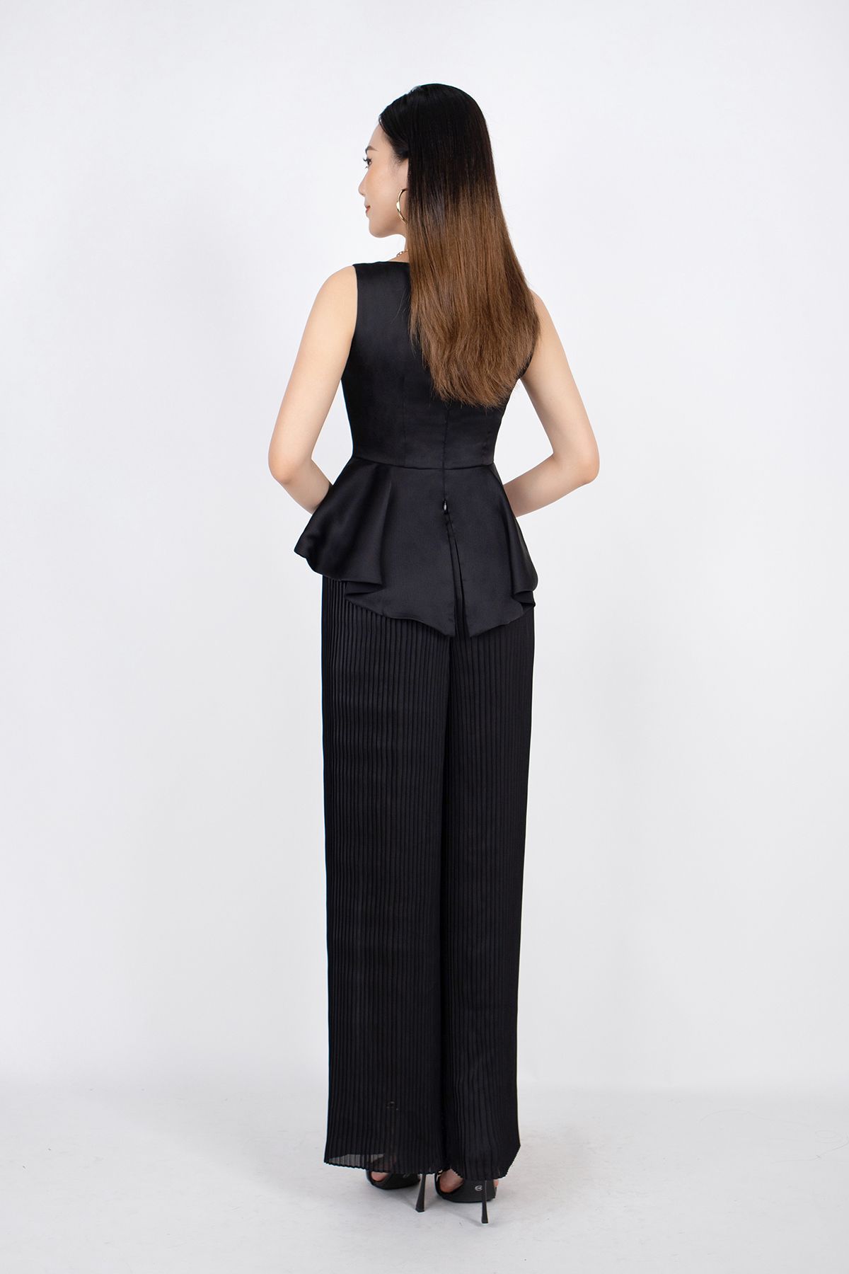 BQD32590 - Quần công sở vải lụa dáng suông dập ly cạp rời khóa thân sau - PANTIO