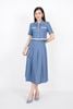 BAK32610 - Áo kiểu vải thô dáng croptop cổ đức thân phối vải đính khuy bọc - Pantio.vn