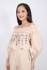 BAK32648 - Áo kiểu dạo phố vải linen dáng Xoè trễ vai bo chun thân phối hình thêu - PANTIO