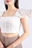 BAK32791 - Áo kiểu dạo phố vải linen dáng croptop cổ vuông tay cánh tiên thân sau phối chun khóa cạnh sườn - PANTIO