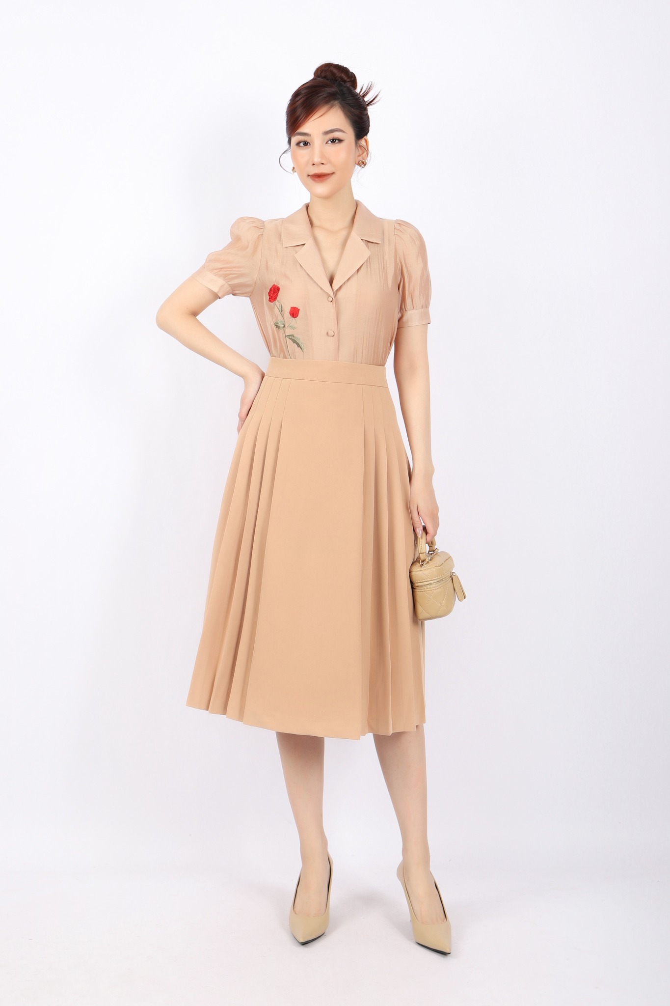 BJD32823 - Chân váy công sở vải thô dáng Xoè xếp ly hai bên hông khóa thân sau - PANTIO