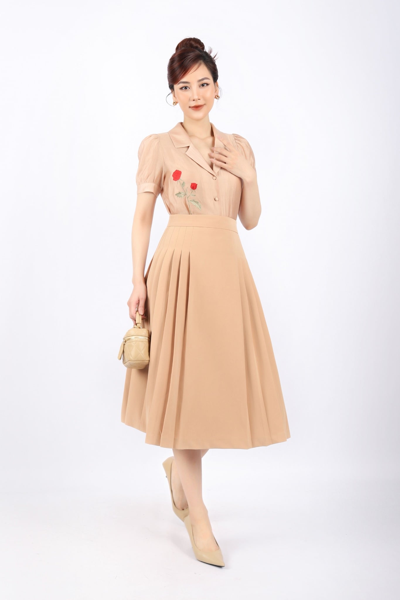 BJD32823 - Chân váy công sở vải thô dáng Xoè xếp ly hai bên hông khóa thân sau - PANTIO