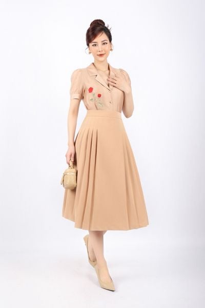 BJD32823 - Chân váy công sở vải thô dáng Xoè xếp ly hai bên hông khóa thân sau - PANTIO