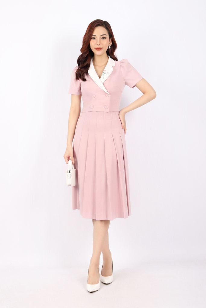 BAK32832 - Áo kiểu công sở vải tuytsi dáng croptop cổ vạt chồng phối vải thô trắng thêu họa tiết trang trí - PANTIO