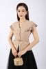 BAK32859 - Áo vest công sở vải tuytsi có lót habutai dáng ôm cổ V tay dập ly tạo kiểu kèm thắt lưng - PANTIO