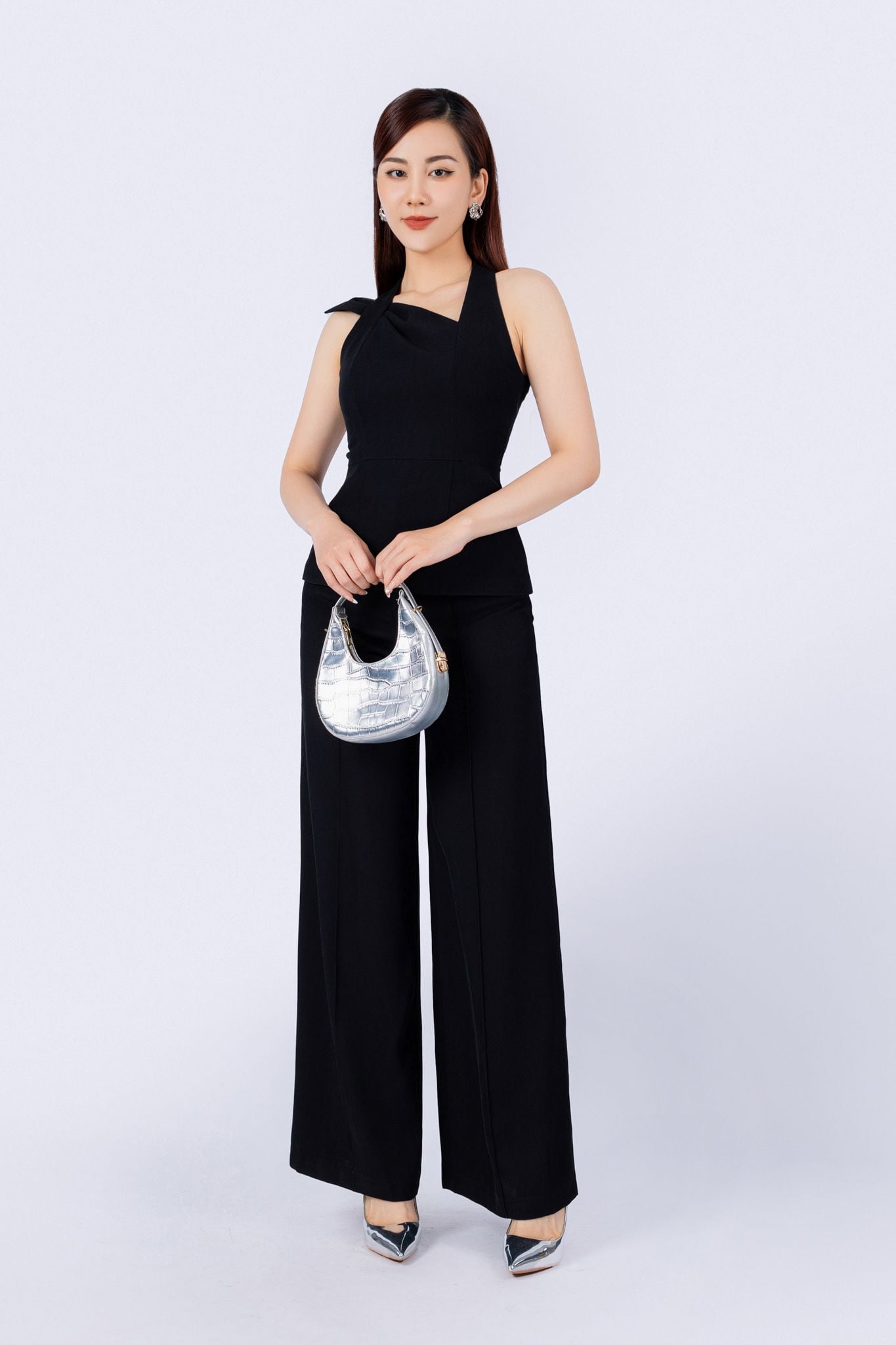 BAK33006 - Áo kiểu công sở vải tuytsi dáng ôm có lót vải habutai cổ kiểu khoá thân sau - PANTIO