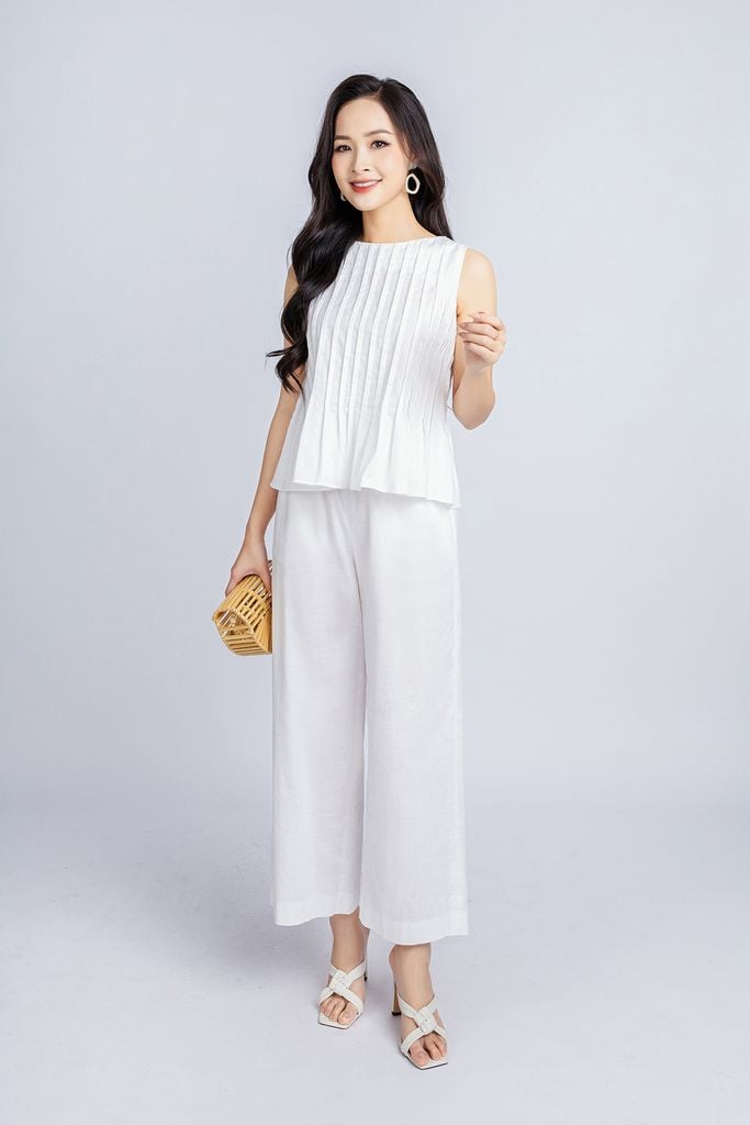 BQG33018 - Quần dạo phố vải linen dáng suông ống rộng cạp chun - PANTIO