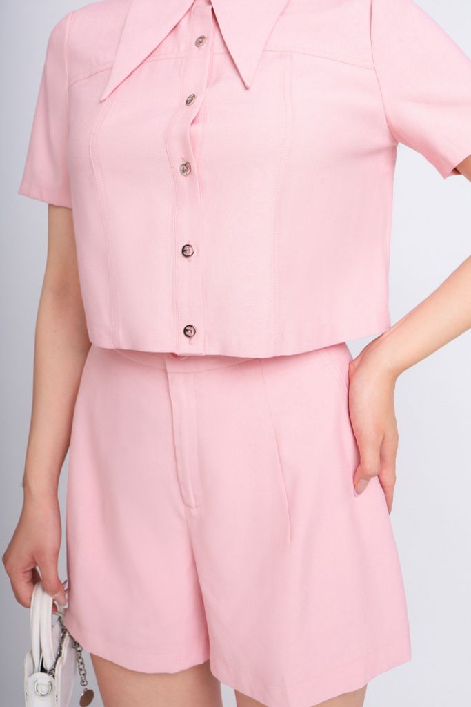 BQN33062 - Quần short dạo phố vải thô dáng suông ống rộng có túi hai bên hông - PANTIO
