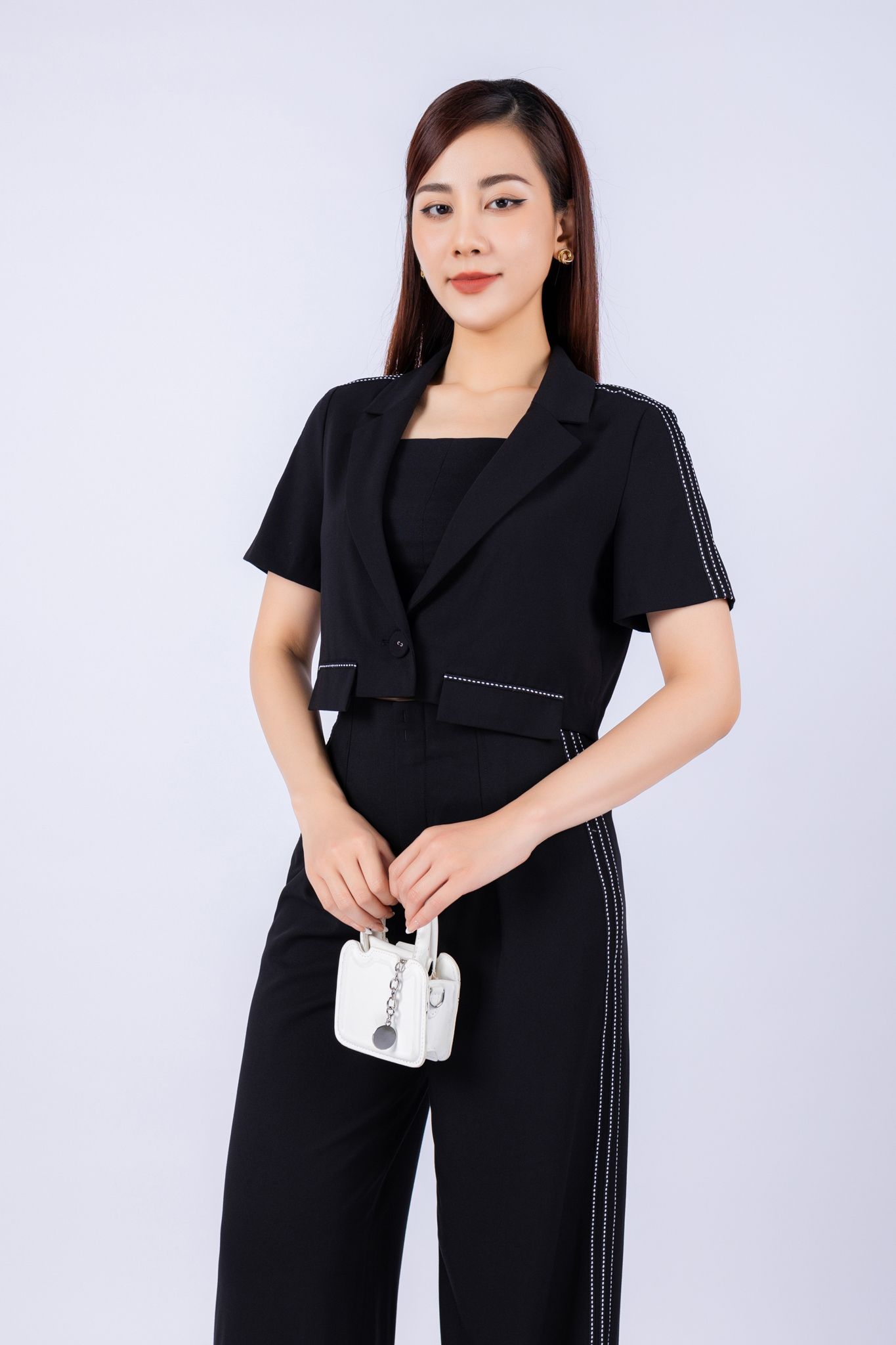 BQD33067 - Quần công sở vải tuytsi dáng suông ống đứng phối li bong tạo kiểu miệng túi phối dây ren trang trí - PANTIO