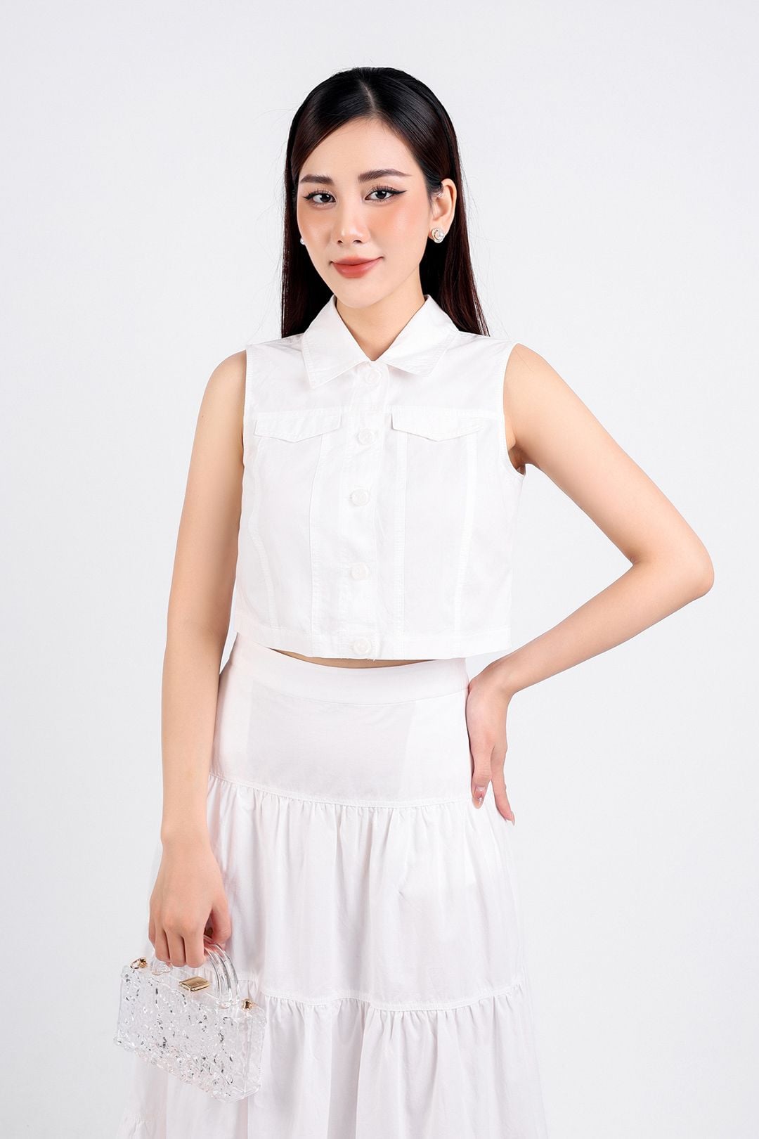 BJD33071 - Chân váy dạo phố vải kaki dáng xoè dài thân váy xếp tầng khoá thân sau - PANTIO