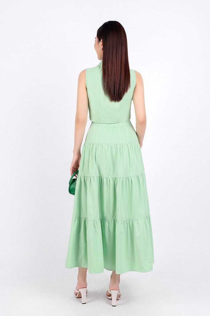 BJD33071 - Chân váy dạo phố vải kaki dáng xoè dài thân váy xếp tầng khoá thân sau - PANTIO