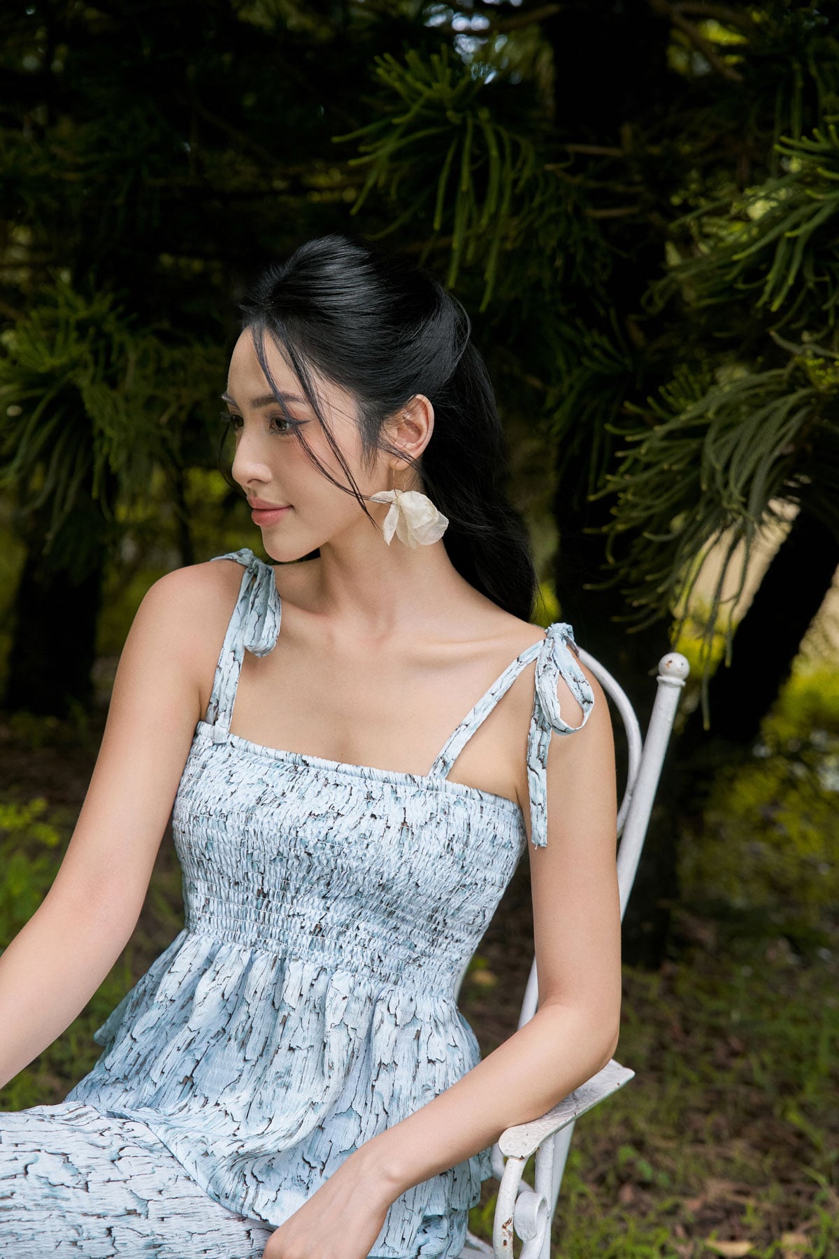 BAK33080 - Áo hai dây kiểu dạo phố vải lụa xốp dáng xoè bo chun ngực thân áo xếp ly nhẹ - PANTIO