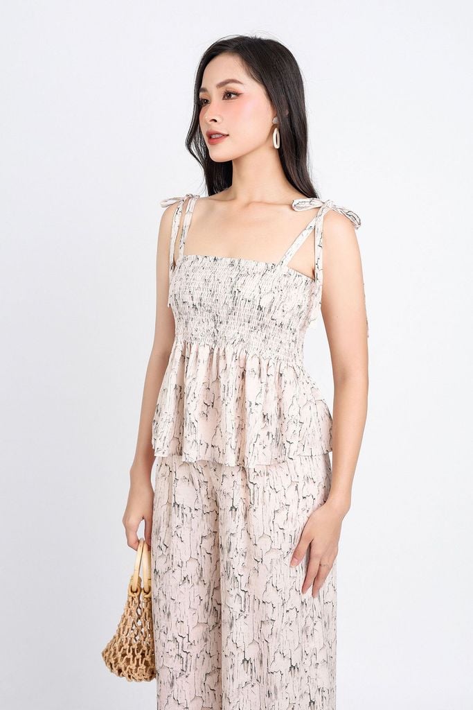 BAK33080 - Áo hai dây kiểu dạo phố vải lụa xốp dáng xoè bo chun ngực thân áo xếp ly nhẹ - PANTIO