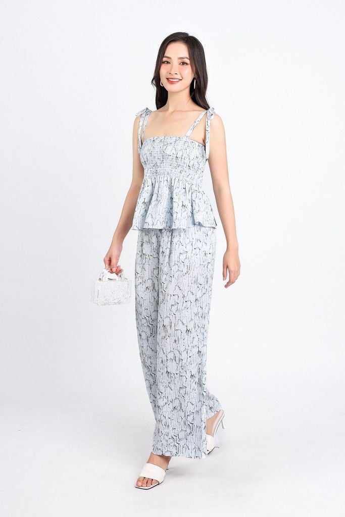 BAK33080 - Áo hai dây kiểu dạo phố vải lụa xốp dáng xoè bo chun ngực thân áo xếp ly nhẹ - PANTIO