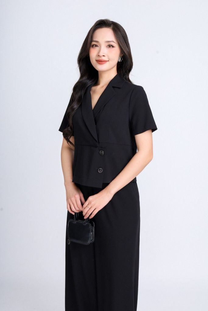 BQD33086 - Quần công sở vải tuytsi dáng suông ống rộng cạp sau phối chun - PANTIO