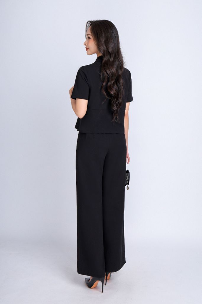 BAK33086 - Áo vest kiểu công sở chất liệu tuytsi dáng peplum lửng, vạt chéo đính khuy trang trí - PANTIO