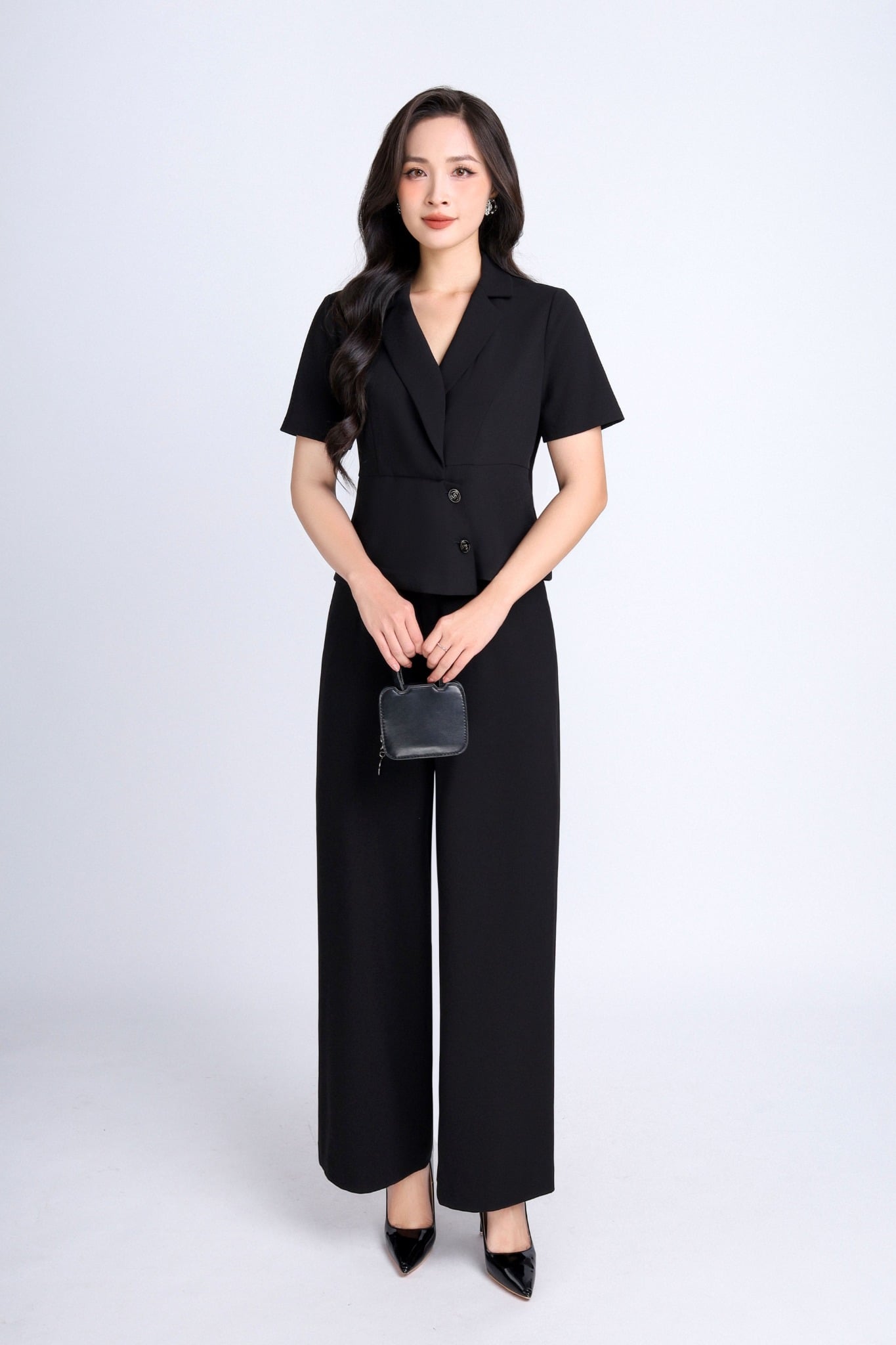 BQD33086 - Quần công sở vải tuytsi dáng suông ống rộng cạp sau phối chun - PANTIO