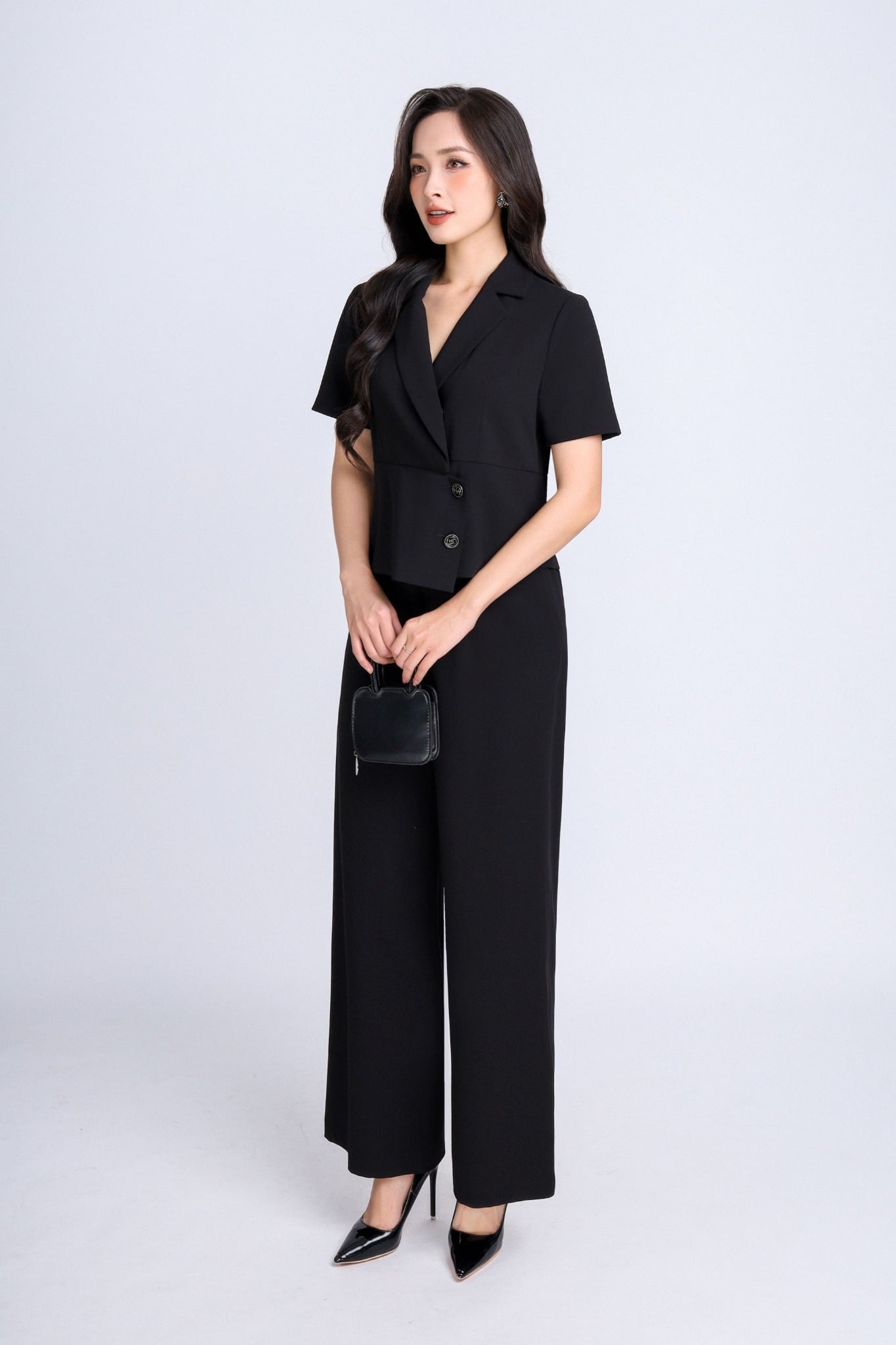 BQD33086 - Quần công sở vải tuytsi dáng suông ống rộng cạp sau phối chun - PANTIO