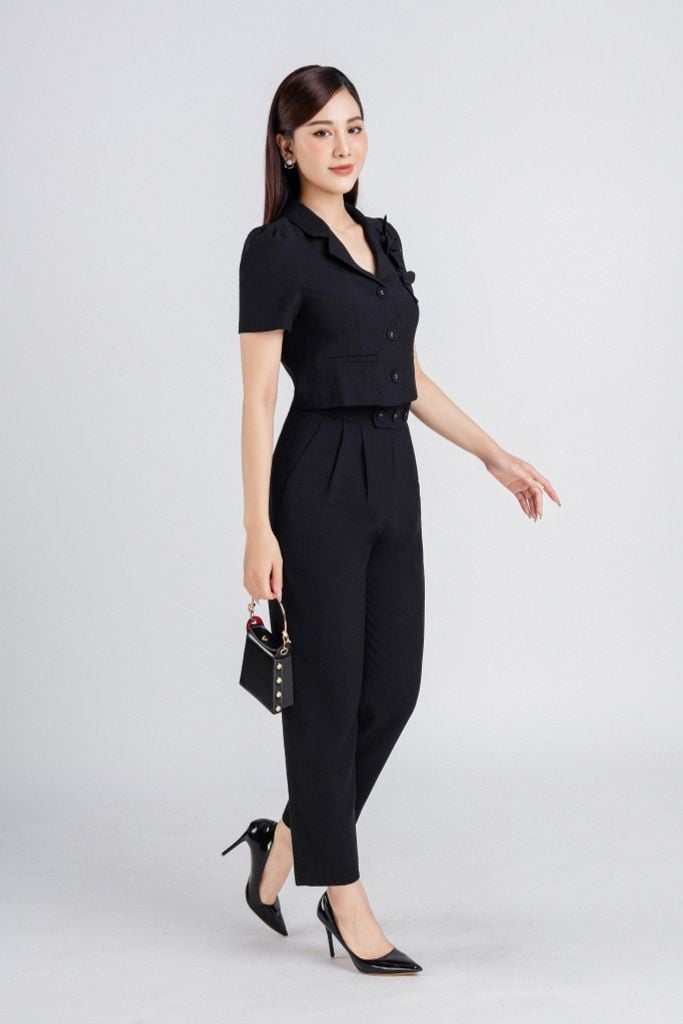 BQD33093 - Quần công sở vải thô dáng Baggy phối ly bung và khuy bọc tạo kiểu khóa thân sau - PANTIO