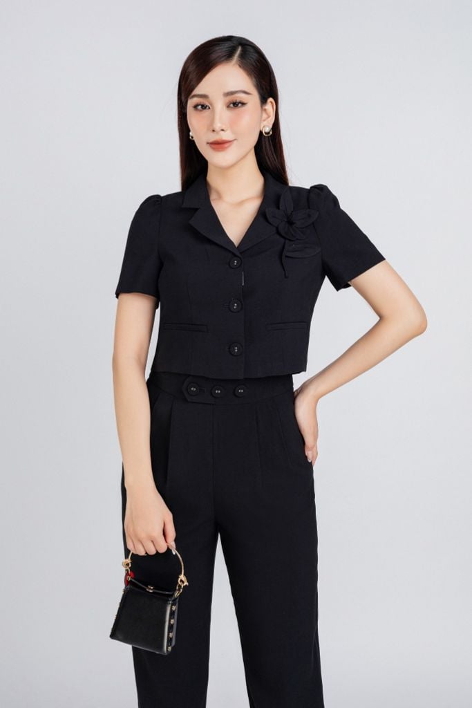 BQD33093 - Quần công sở vải thô dáng Baggy phối ly bung và khuy bọc tạo kiểu khóa thân sau - PANTIO