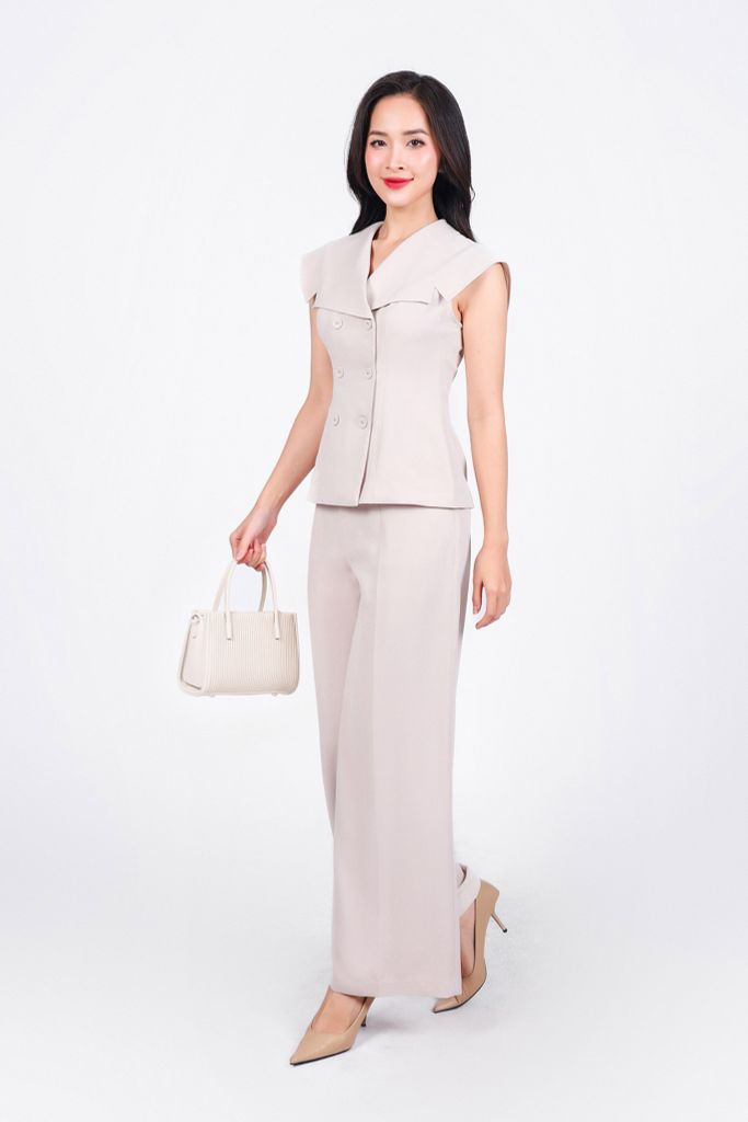 BQD33095 - Quần dài công sở vải tuytsi dáng suông ống đứng cạp đính nắp túi ốp tạo kiểu khóa thân trước - PANTIO