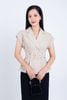 BAK33101 - Áo kiểu công sở vải thô đũi dáng suông cổ hai ve vai chờm kèm đai lưng tạo kiểu - PANTIO