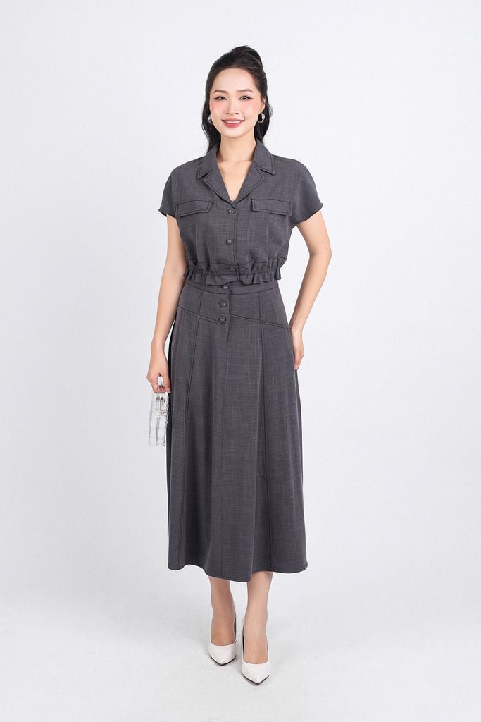 BJD33106 - Chân váy công sở vải tuytsi dáng suông cài khuy thân trước - PANTIO