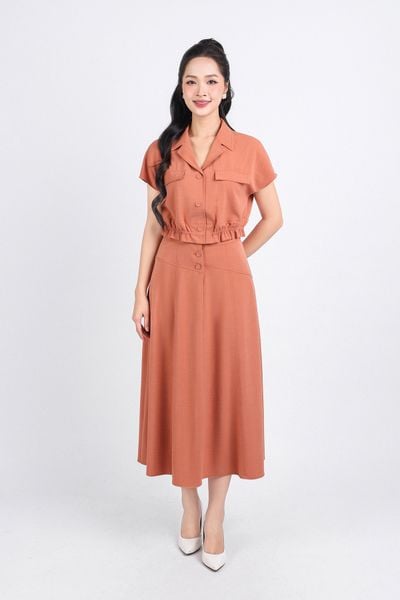 BAK33106 - Áo kiểu công công sở vải tuyp xy dáng lửng cổ hai ve ngực áo phối túi trang trí gấu áo bo chun - PANTIO